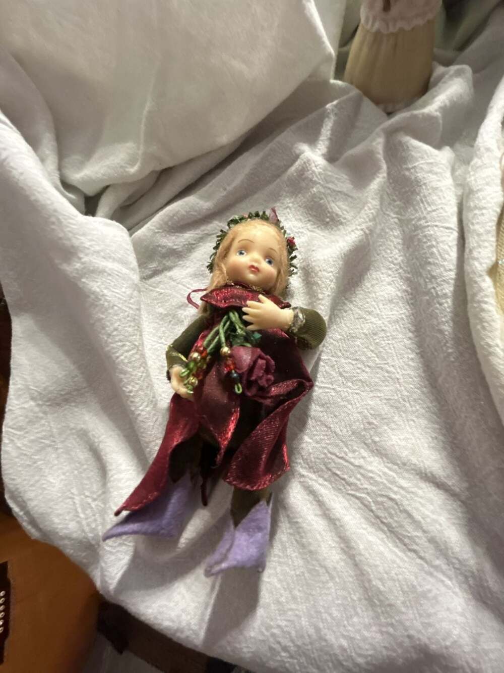 Porcelain Fairy Ornament in Burgundy Dress
